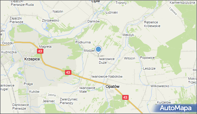 mapa Iwanowice Duże, Iwanowice Duże na mapie Targeo